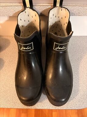 Joules black ankle rain boots for women
